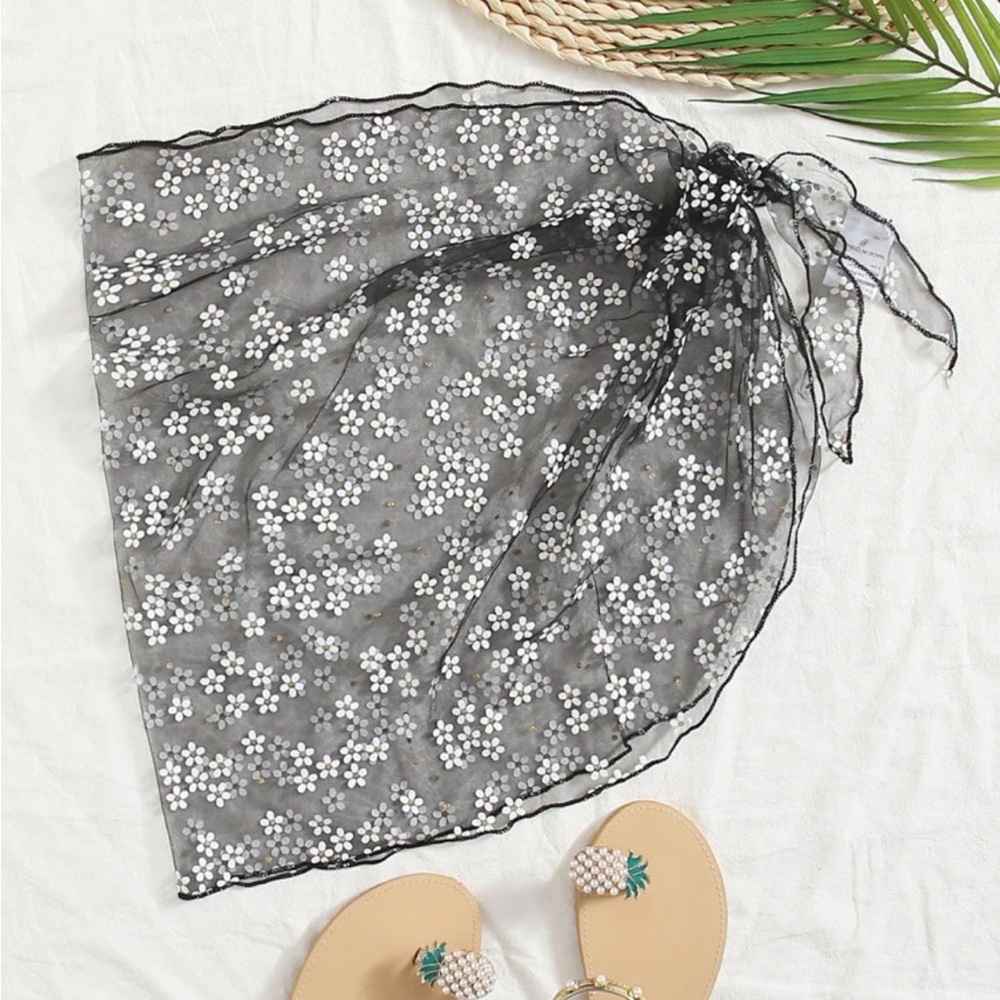 Floral Sheer Mesh Cover Up Skirt